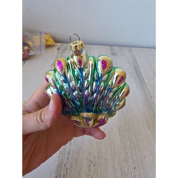 Glitter peacock green ornament glass Xmas tree blue - Picture 6 of 11